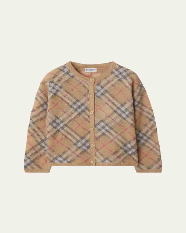 Girl's Bethane Speckled Check Cardigan, Size 3-14